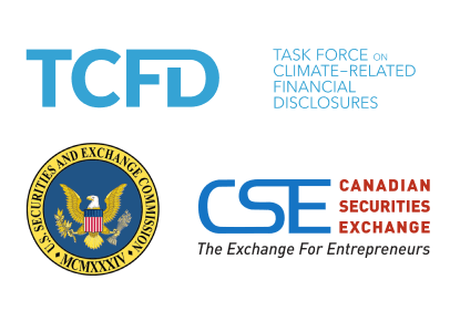 Logos of task force climate-related financial disclosures, u.s. securities and exchange commission, and canadian securities exchange